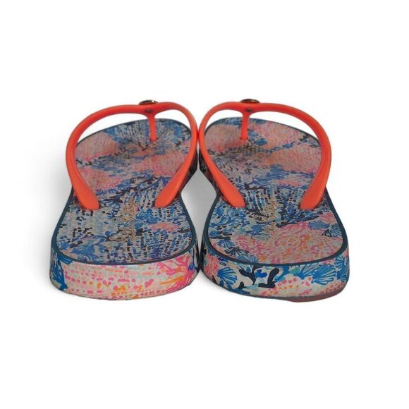 Lilly Pulitzer Thong Flip Flip Sandals Blue / Coral Women's 7-8 - Picture 5 of 9